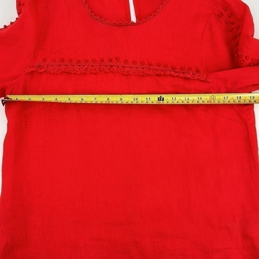 J. Crew Red Embroidered Linen Top Size 6